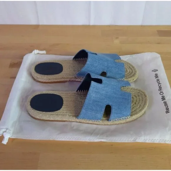 Hermès Antigua Mens Denim & Leather Espadrilles Sandals EU 44/US 11